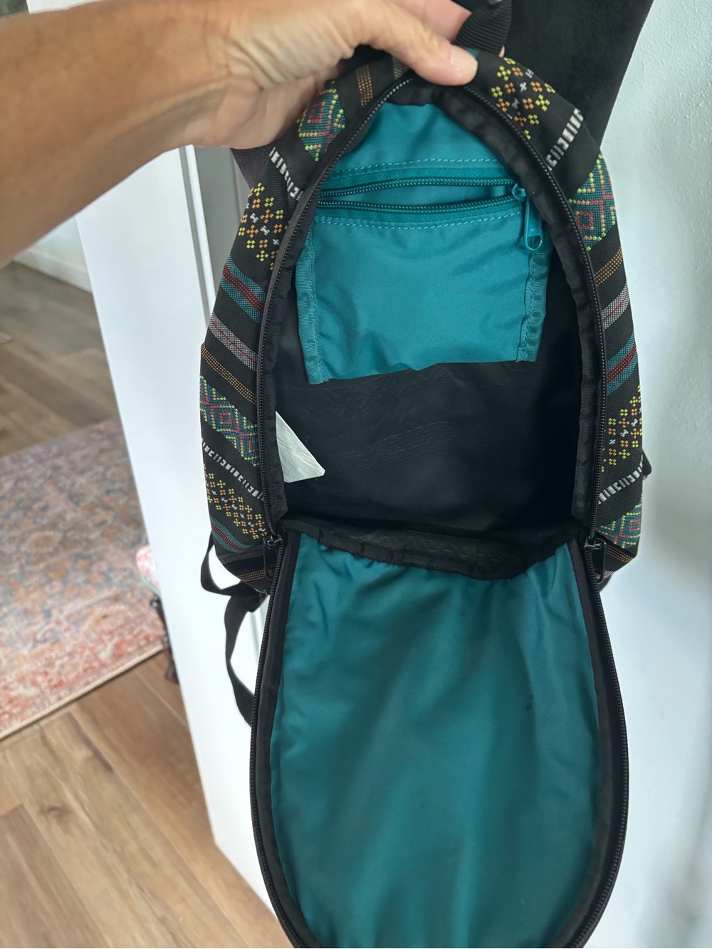Dakine Cosmo 6.5L Multi-Stripe Patterned Mini Backpack in Teal, Black & Gray - Picture 6 of 6